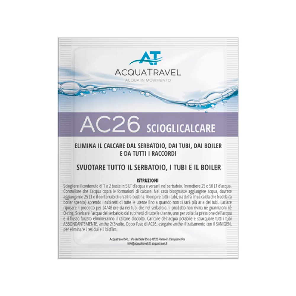 ACQUATRAVEL AC26 SCIOGLICALCARE PER CAMPER E BARCHE - ELIMINA CALCARE DA SERBATOIO,TUBI,BOILER E TUTTI I RACCORDI - immagine 2